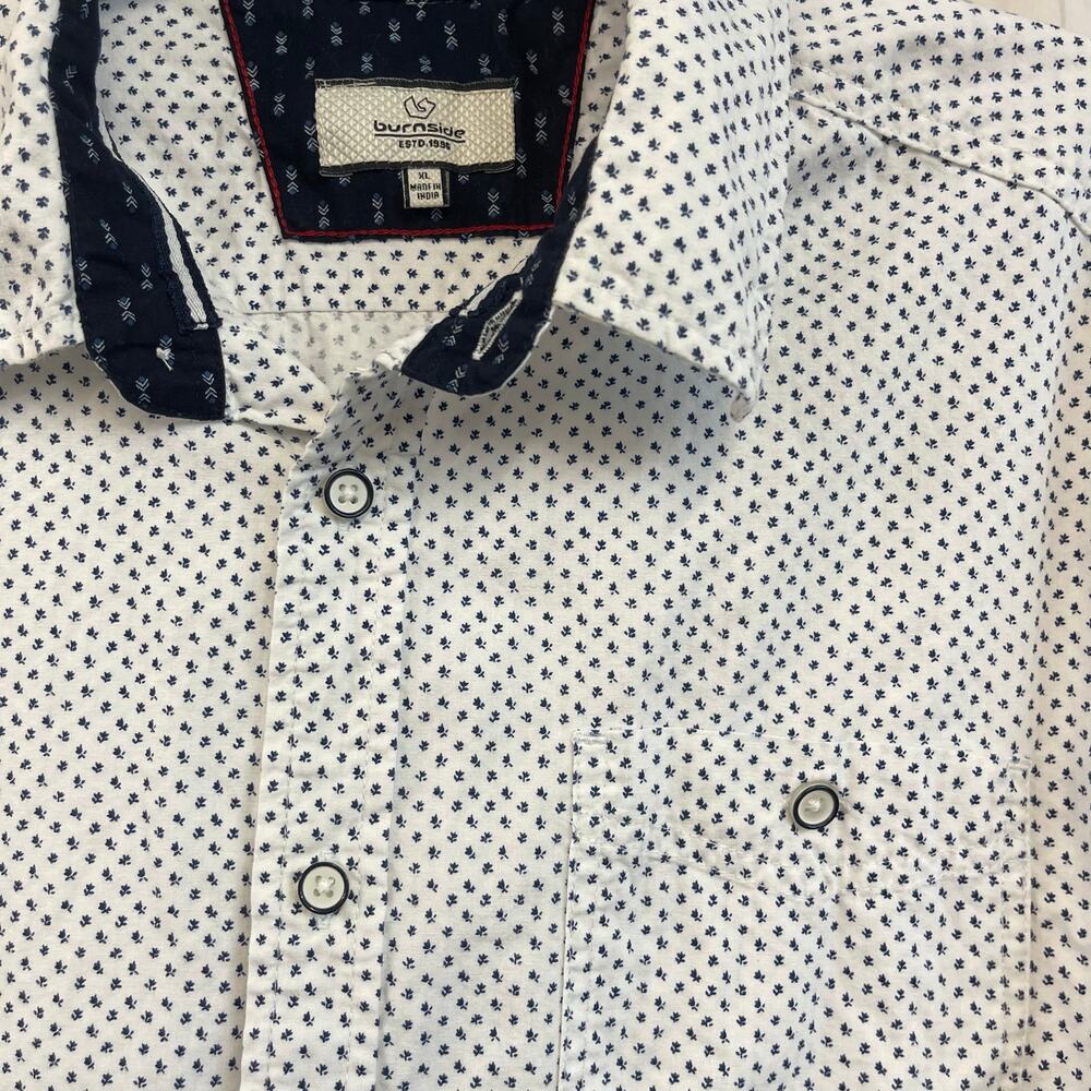 Burnside White Micro Print Button Down Shirt Men’… - image 2